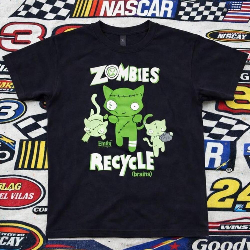 Black T-Shirt, Zombies Recycle Brains Black Cotton Tee